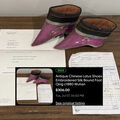 Sold: antique Chinese lotus shoes, embroidered silk, Qing c1880, with Field Museum letter