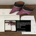 Sold: antique Chinese lotus shoes, embroidered silk, Qing c1880, with Field Museum letter