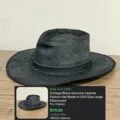 Sold: vintage black genuine leather fedora hat, made in USA, size large, distressed
