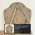 Sold: antique wood heraldic shield, tax collector brass plaque, 16th century style