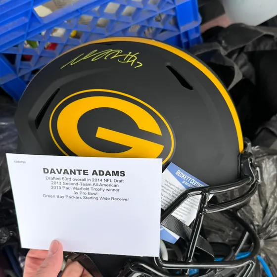 Signed Davante Adams Green Bay Packers helmet with a Beckett authentication sticker